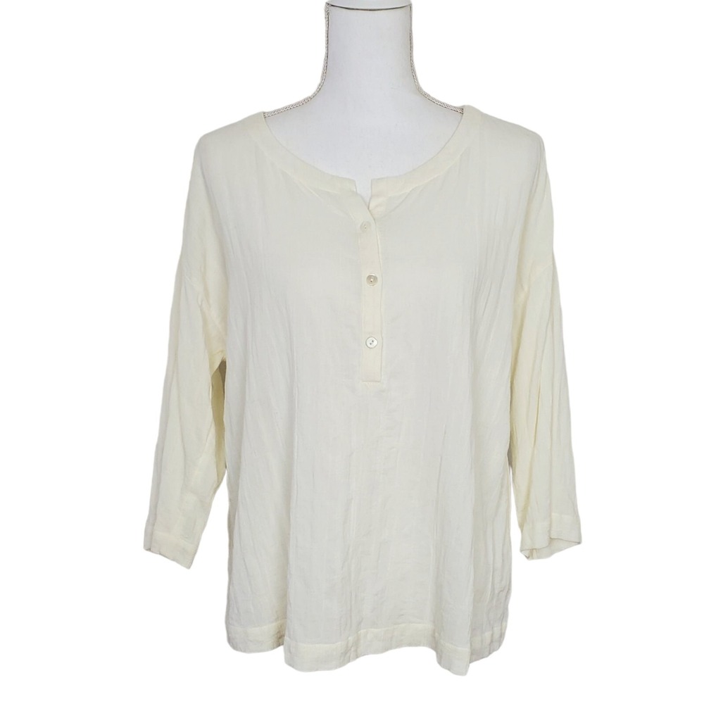 J. Jill Pure Jill‎ Blouse Sz S Petite Ivory Cotton Gauzey 3/4 Sleeve Top
